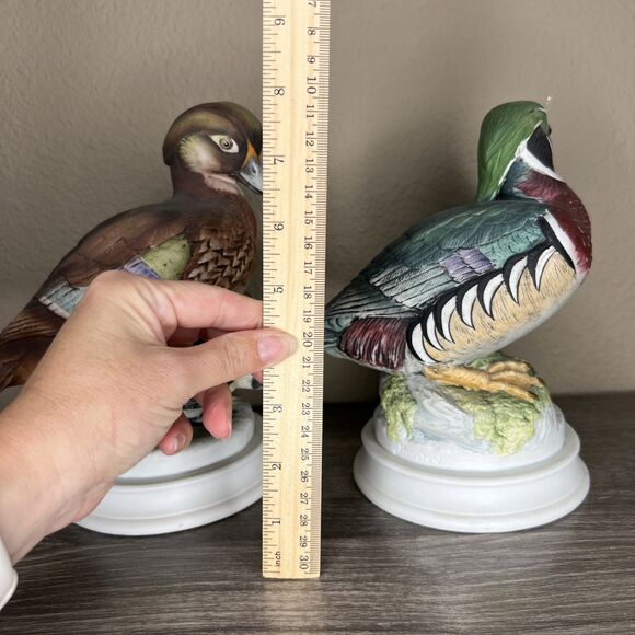 Set Of 2 Wood Duck By Andrea Collectible Bird Figurines 9" Tall Male Mom Babies - Picture 5 of 9